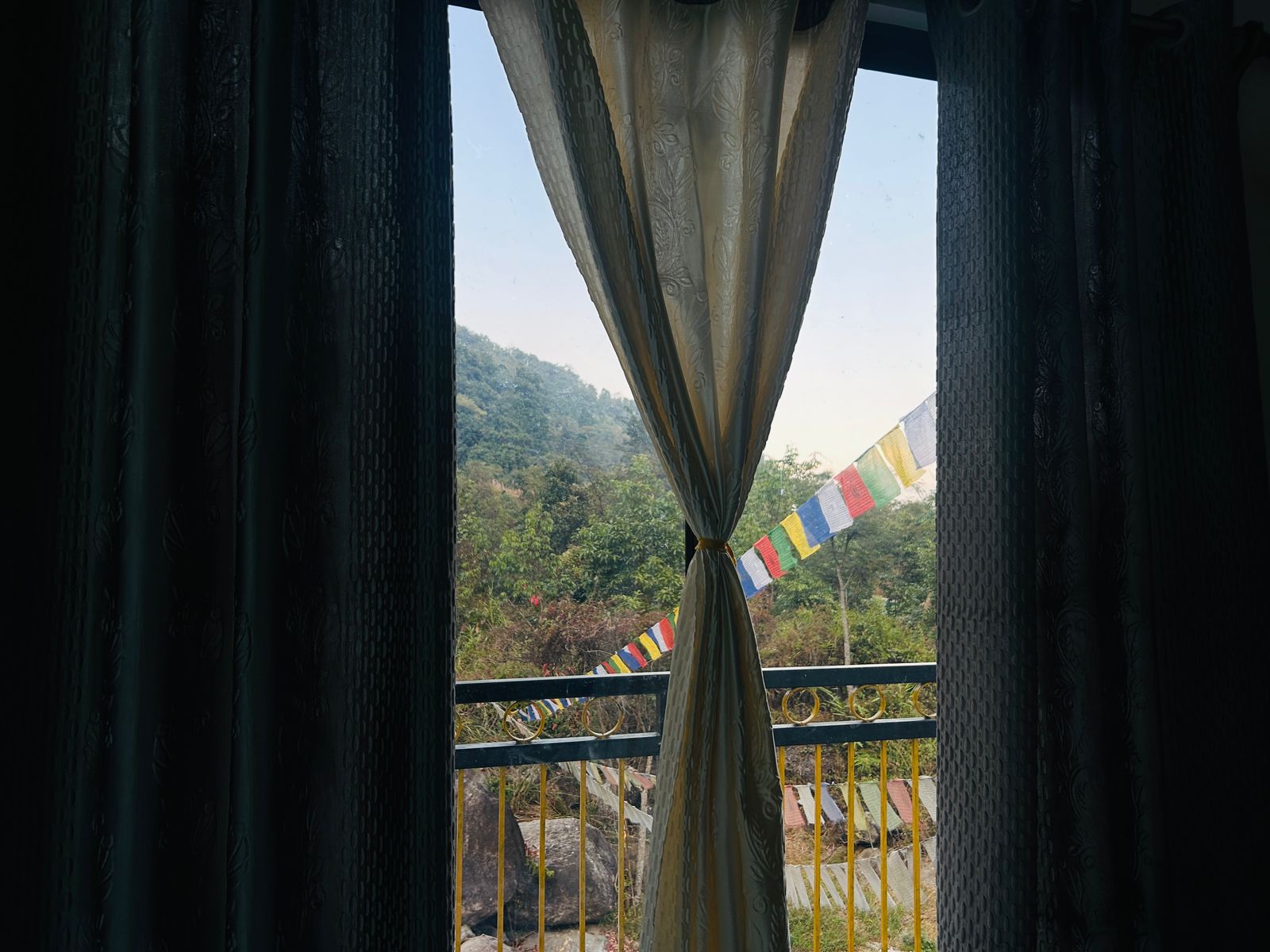 Room interior with panoramic mountain views